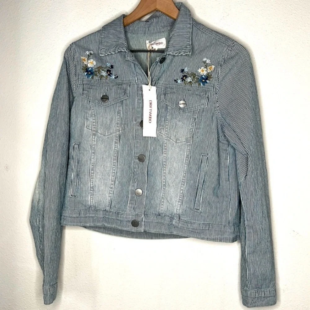 Driftwood Jacket in Pinstripe Lagoon Blue, size S NWT - Picture 4 of 6